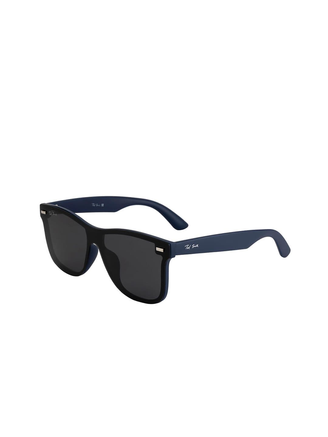 Ted Smith Unisex Blue Wayfarer Rimless Sunglasses With Polarized Lens