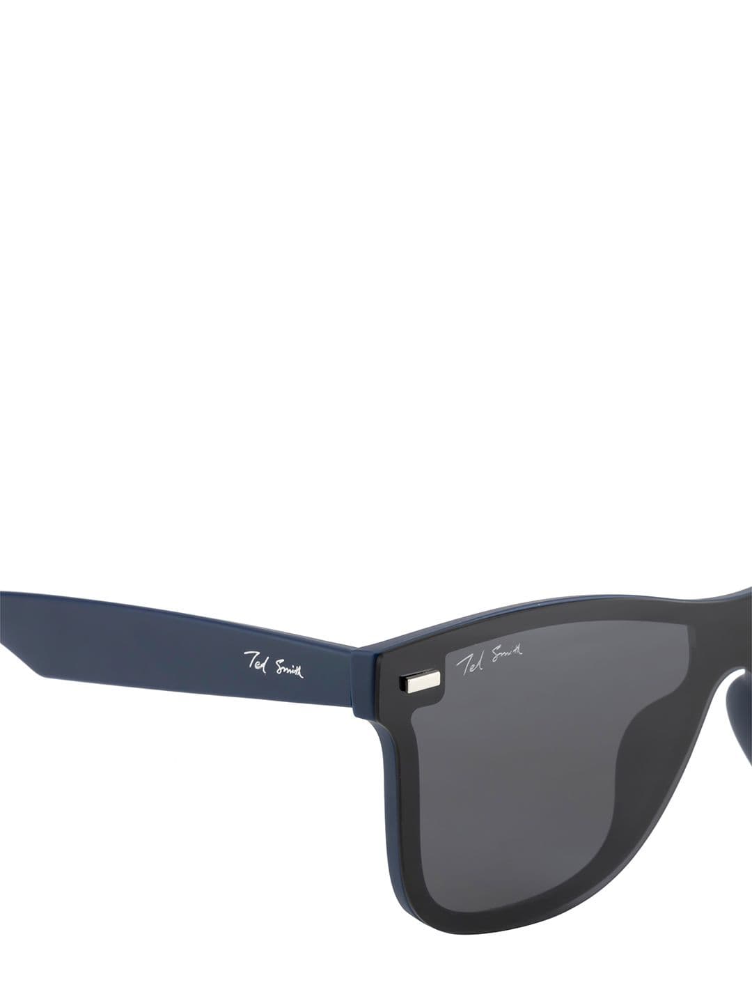 Ted Smith Unisex Blue Wayfarer Rimless Sunglasses With Polarized Lens