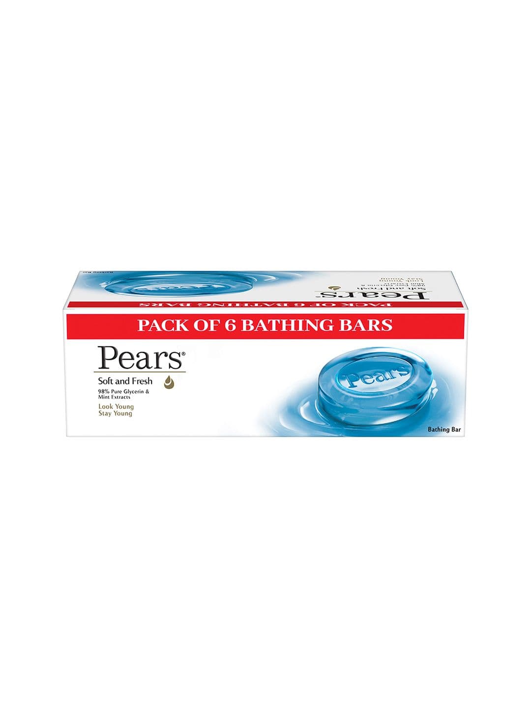 Pears Set of 6 Soft & Fresh Bathing Bar with 98% Pure Glycerine & Mint Extract - 125g each