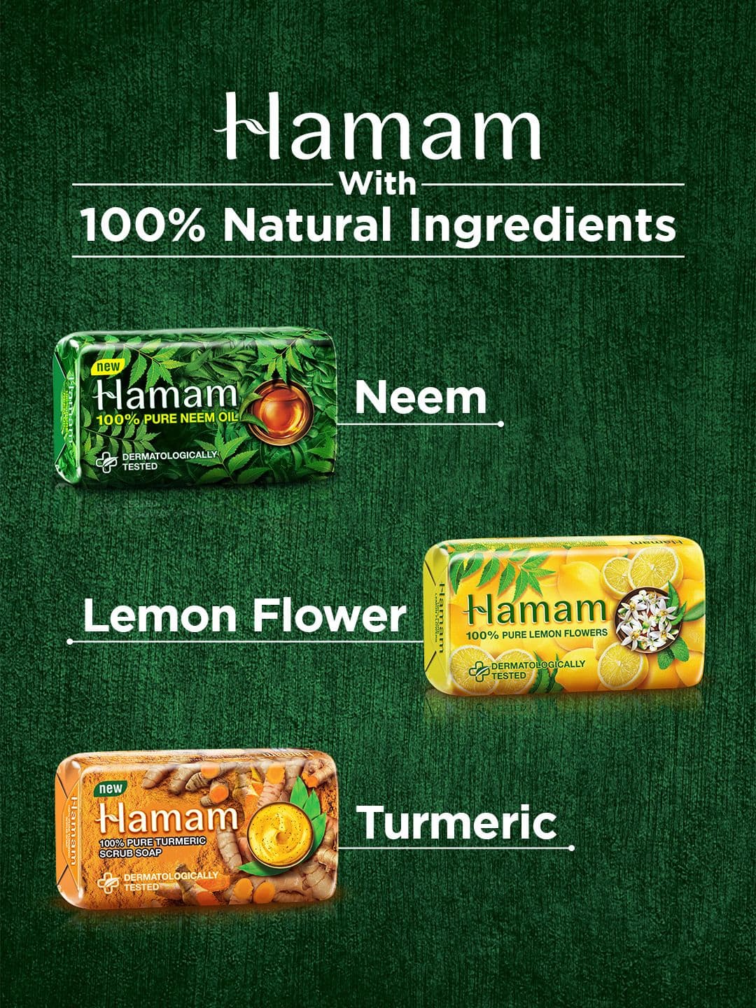 Hamam Set of 3 Pure Neem Oil Soap Bar with Aloe Vera & Tulsi - 150 g each