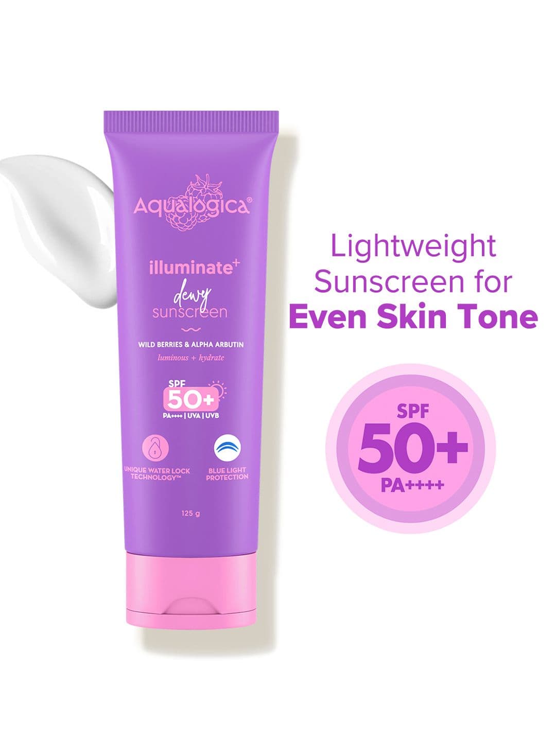 Aqualogica Wild Berries & Alpha Arbutin Illuminate+ Dewy Sunscreen SPF50+ PA++++ 125g