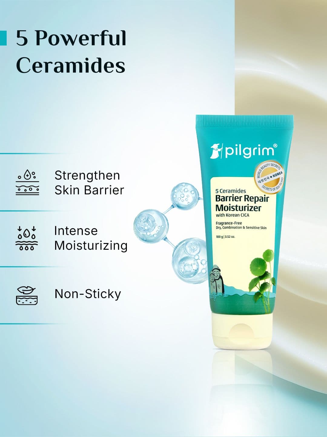 Pilgrim 5 Ceramides Barrier Repair Lightweight Moisturizer with Koeran CICA - 100 g