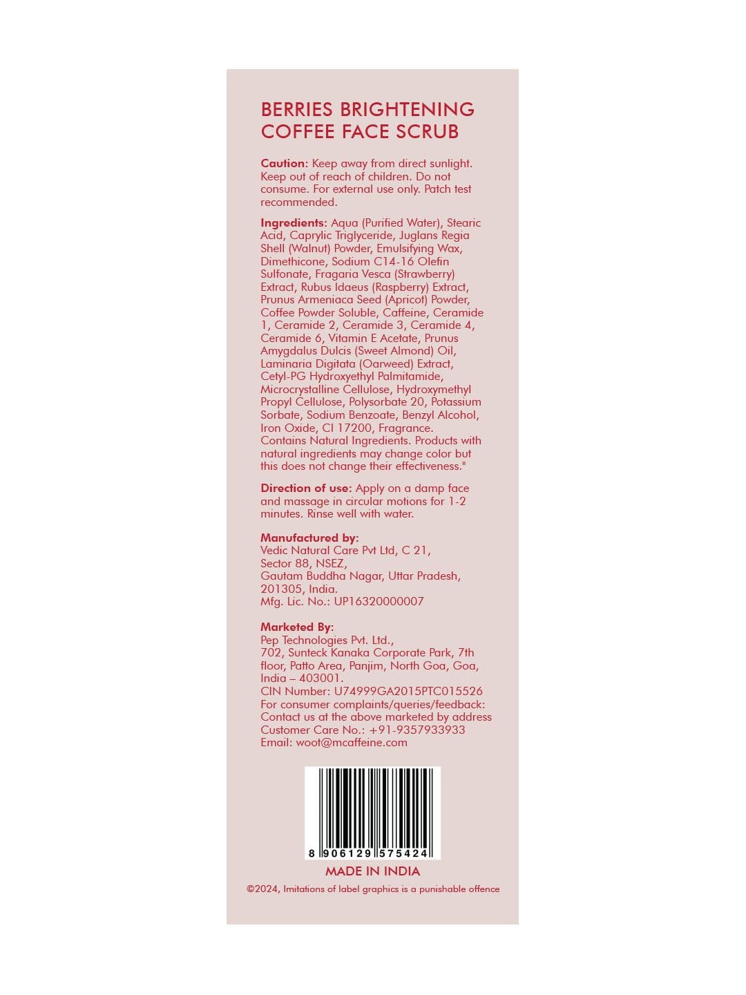 MCaffeine Berries Brightening Coffee Face Scrub With Apricot - 75 g