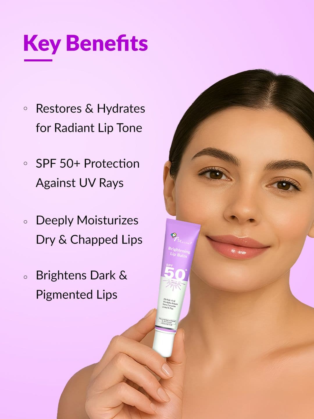 FIXDERMA 4% Kojic Acid SPF 50+PA+++ Brightening LipBalm With 1%Alpha Arbutin 15ml - Purple