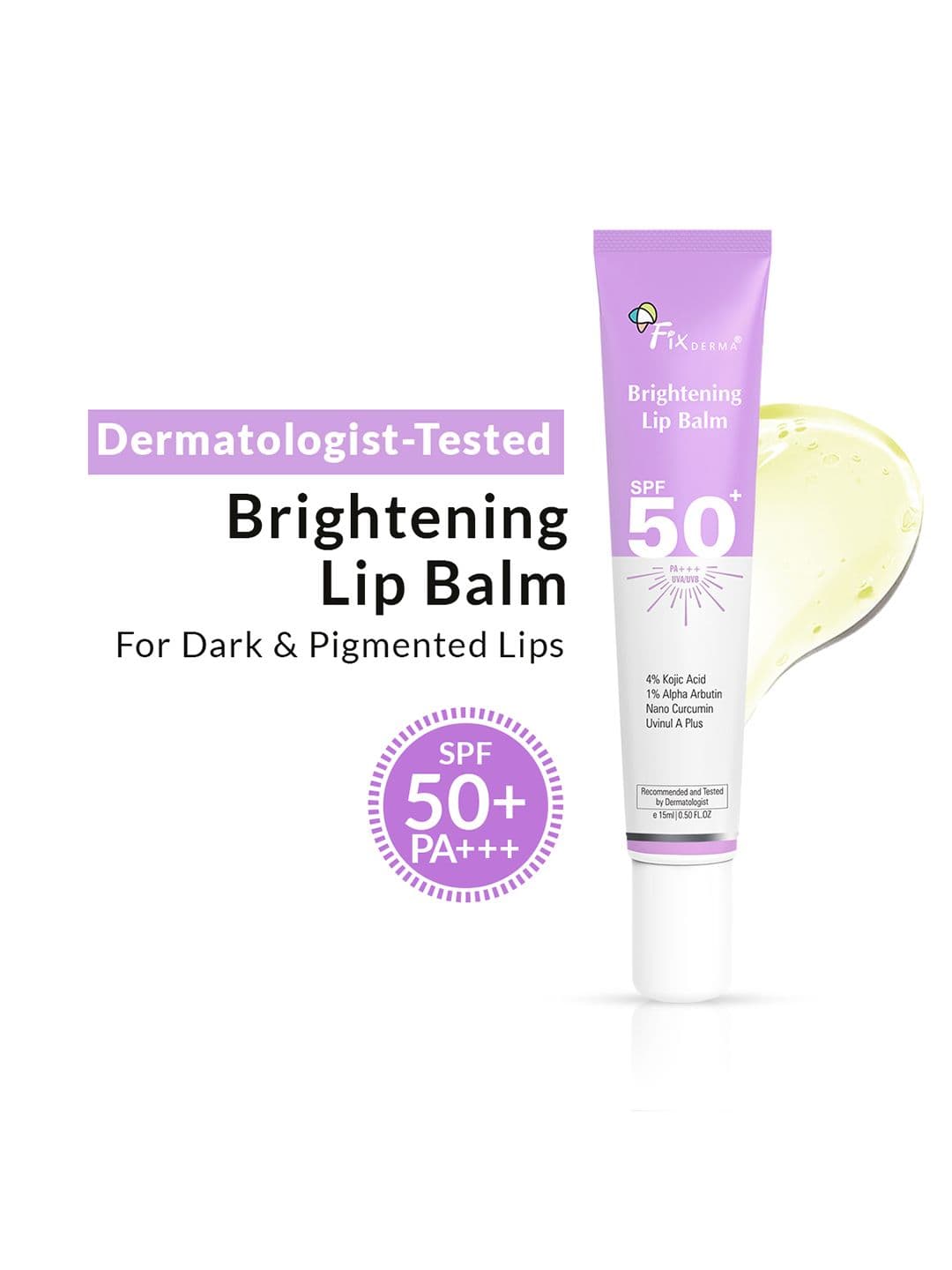 FIXDERMA 4% Kojic Acid SPF 50+PA+++ Brightening LipBalm With 1%Alpha Arbutin 15ml - Purple