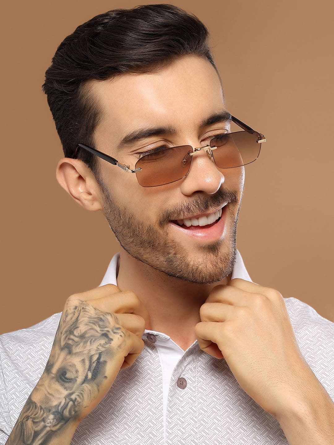 Voyage Unisex Rectangle Rimless Sunglasses with UV Protected Lens - 3012MG6617