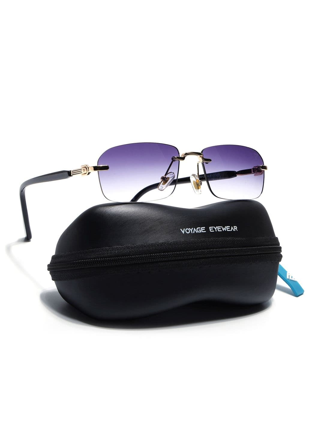 Voyage Rimless Sunglasses for Men & Women (Purple & Clear Lens | Golden Frame - MG6619)