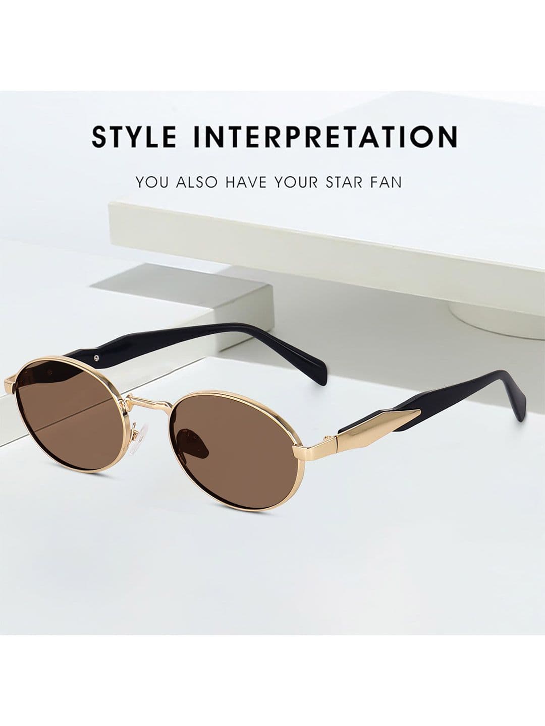 DressBerry Women Oval Sunglasses with UV Protected Lens PUSHPA gold brown