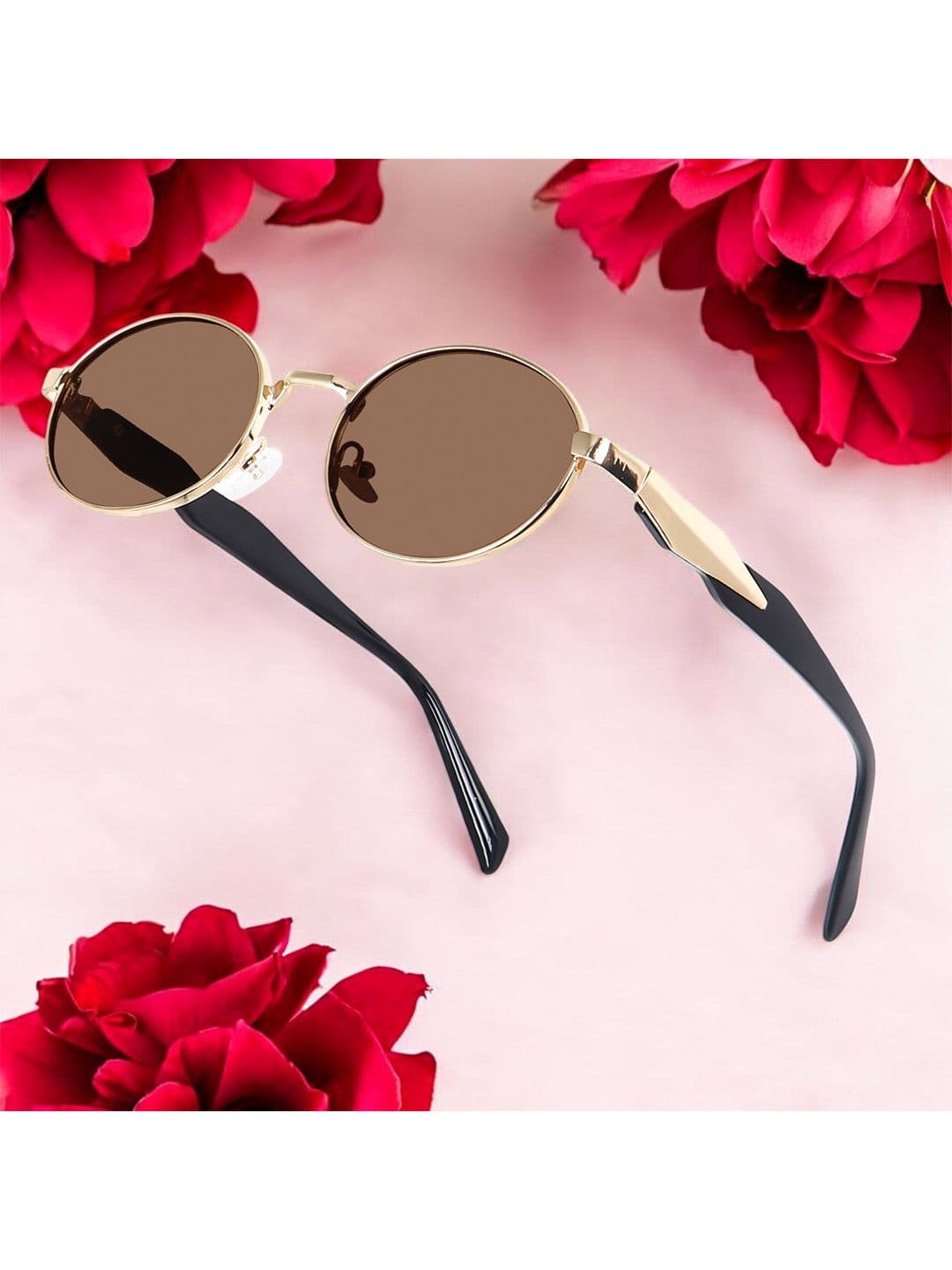 DressBerry Women Oval Sunglasses with UV Protected Lens PUSHPA gold brown