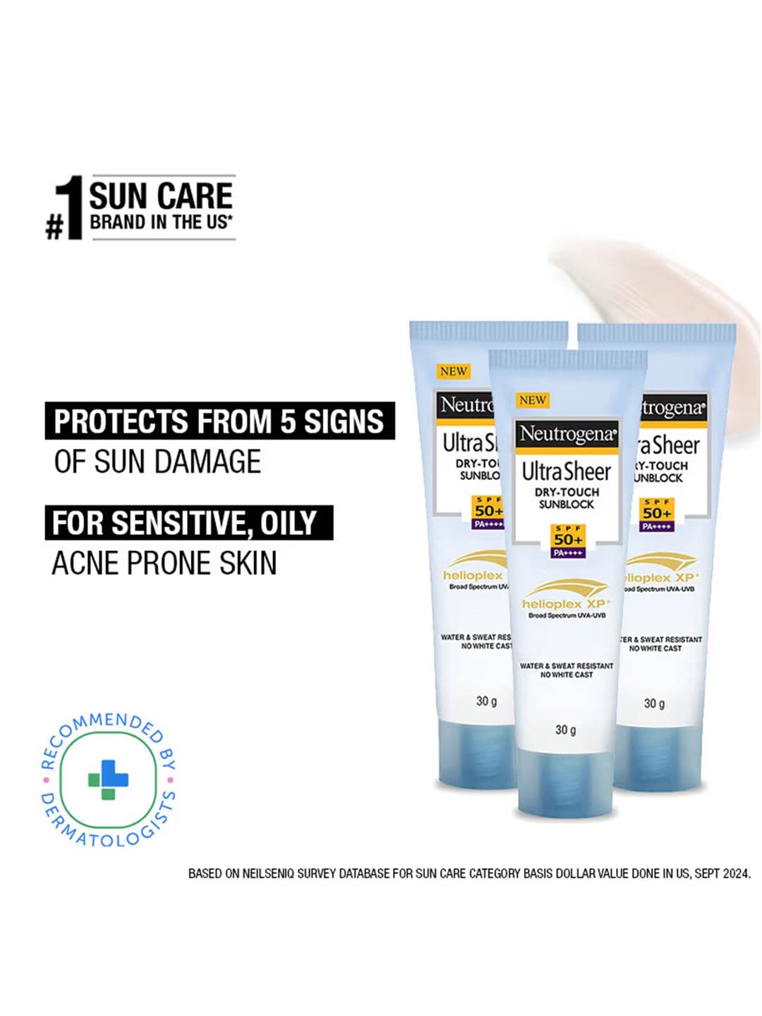 Neutrogena Set of 3 Ultra Sheer SPF50+ Dry Touch Sun Block with Glycerin - 30 g each