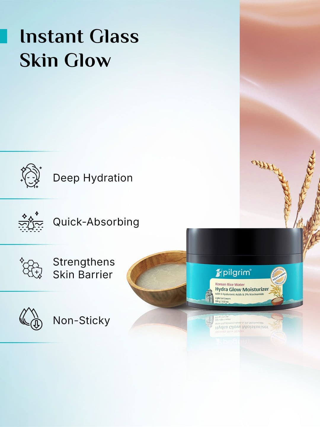 Pilgrim Korean Rice Water Hydra Glow Light Gel Moisturizer With 5x Hydration - 100 g