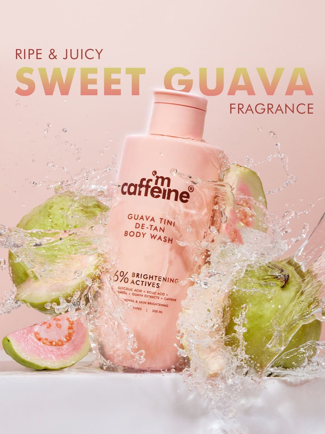 MCaffeine Detan Body Wash with 1% Glycolic 5% Niacinamide-Kojic Acid for Dark Spots -300ml