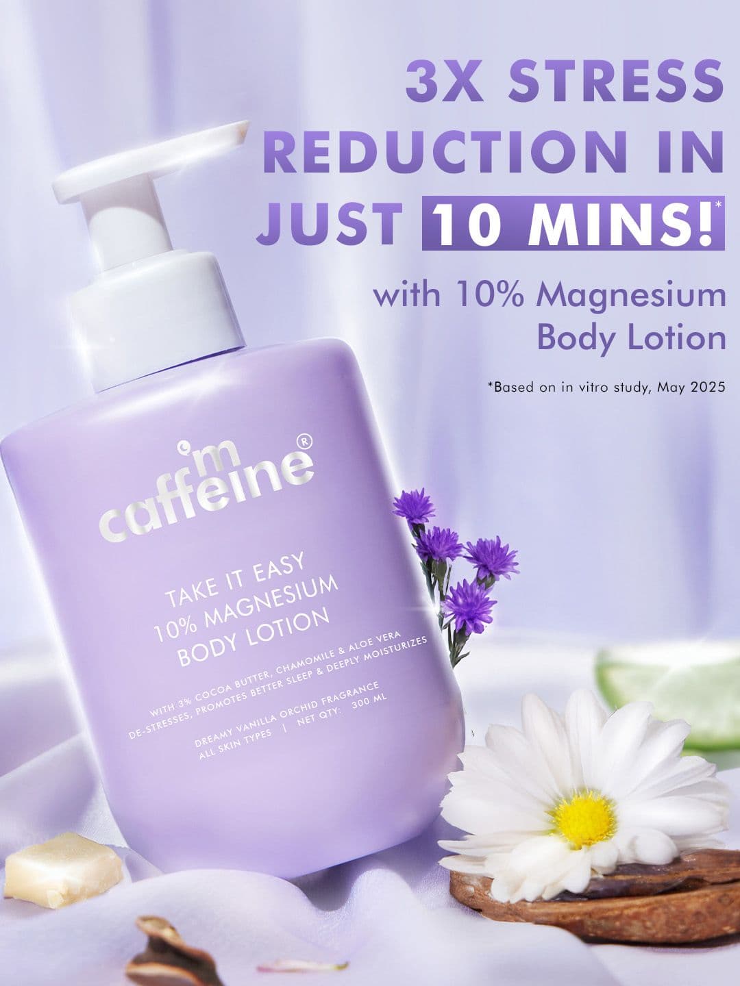 MCaffeine 10% Magnesium Body Lotion for 3X Stress Reduction, Better Sleep - Vanilla -300ml