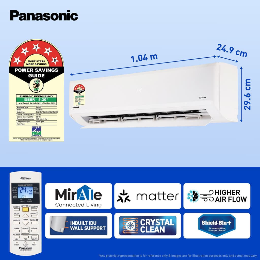Panasonic 2025 Model 1.5 Ton 5 Star Split Inverter with Wi-fi AC