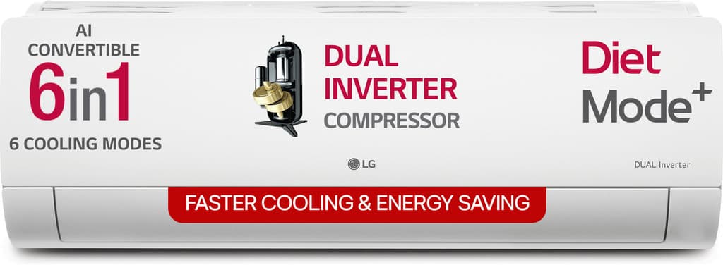 LG 2025 Model 1.5 Ton 5 Star Split AI Dual Inverter AI Convertible 6-in-1 Split with Faster Cooling and Energy Saving, VIRAAT Mode and Diet Mode Plus AC
