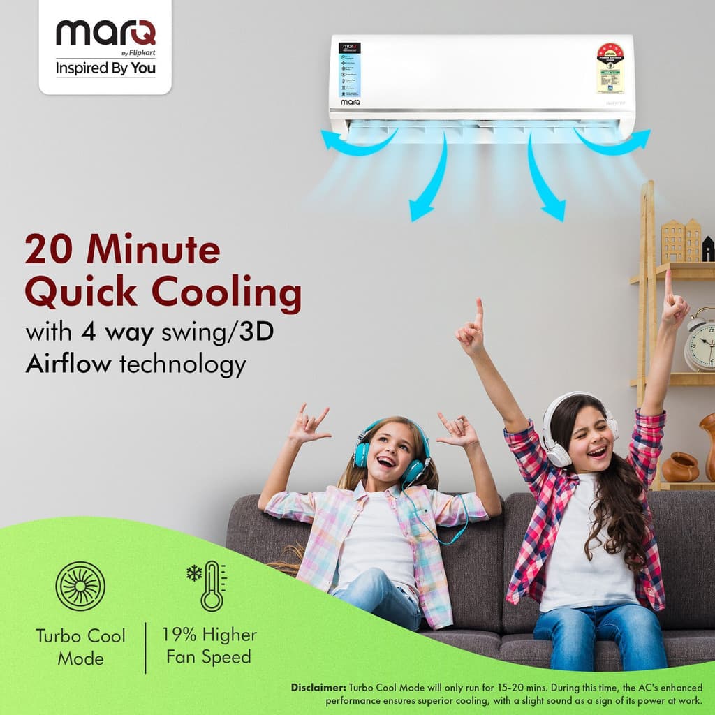 MarQ by Flipkart 2025 Model 1 Ton 5 Star Split Inverter 5-in-1 Convertible with Turbo Cool Technology AC