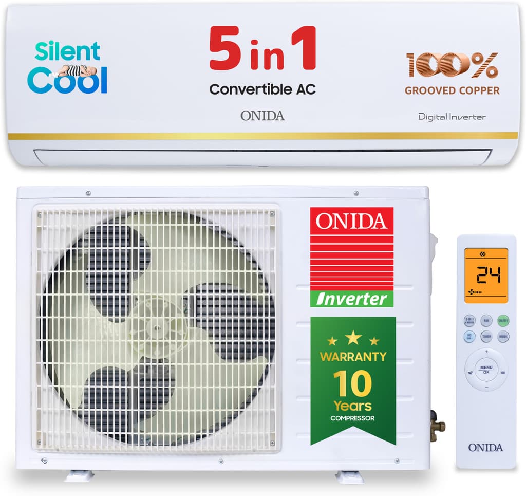 ONIDA 2025 Model 1.5 Ton 5 Star Split Inverter 5-in-1 Convertible Cooling with Deep Cleaning AC