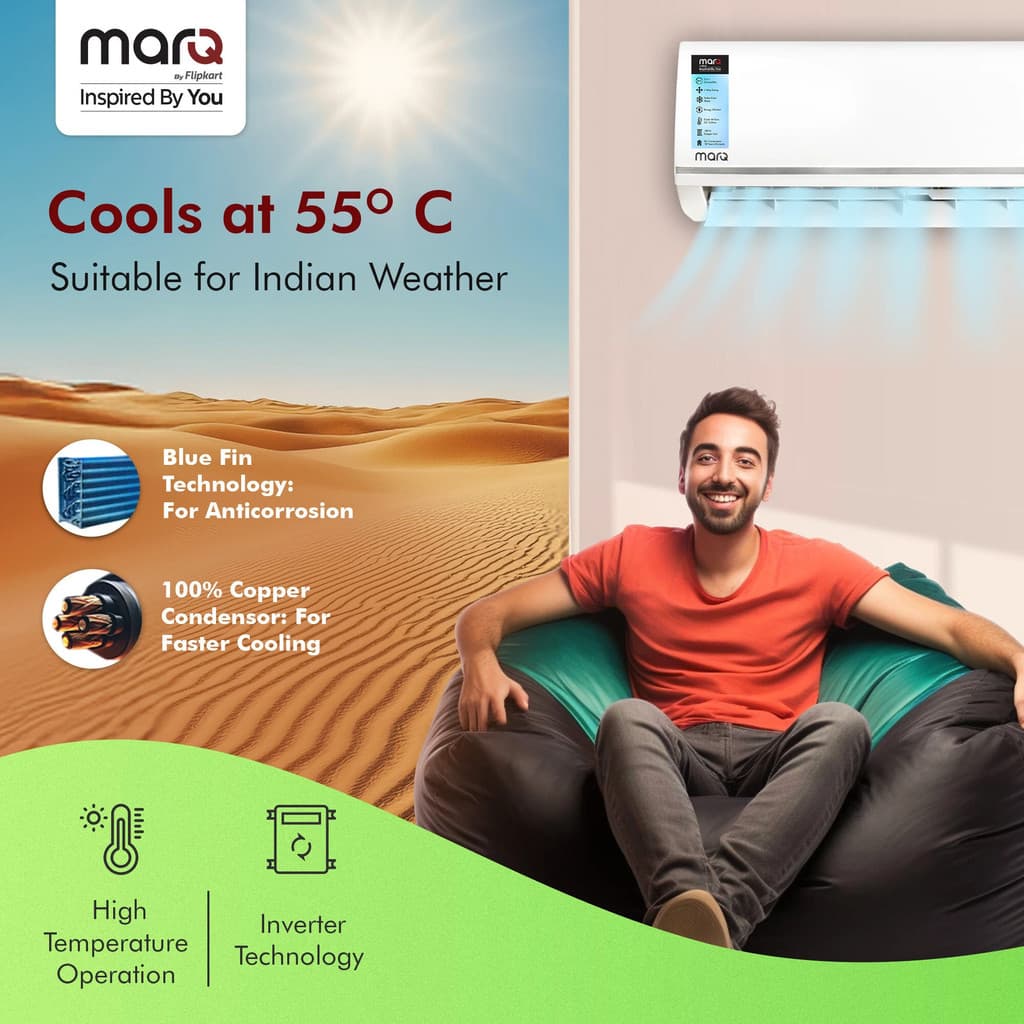 MarQ by Flipkart 2025 Model 1 Ton 5 Star Split Inverter 5-in-1 Convertible with Turbo Cool Technology AC