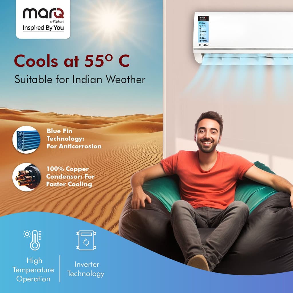 MarQ by Flipkart 2025 Model 1.5 Ton 5 Star Split Inverter 5-in-1 Convertible with Turbo Cool Technology AC