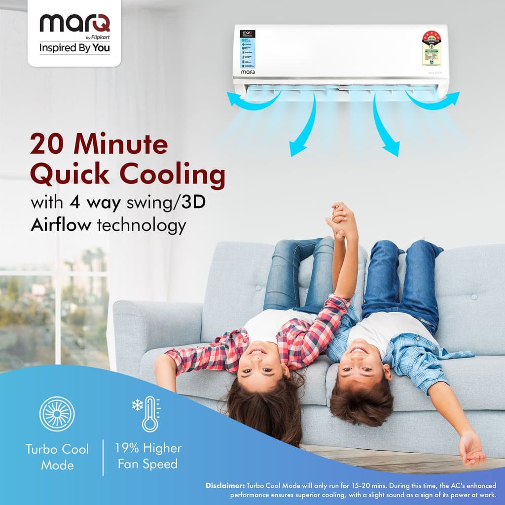 MarQ by Flipkart 2025 Model 1.5 Ton 5 Star Split Inverter 5-in-1 Convertible with Turbo Cool Technology AC