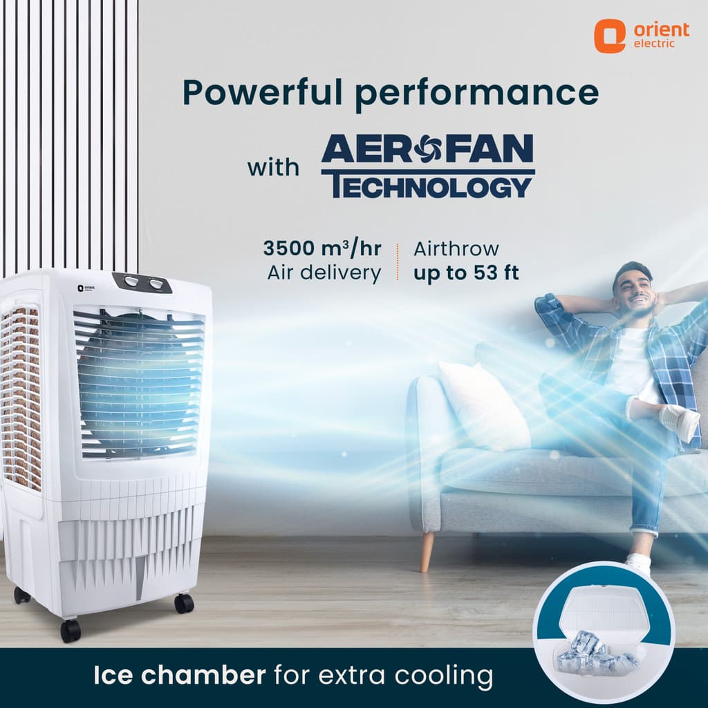 Orient Electric 85 L Desert Air Cooler with Ice Chamber, Aerofan technology,Densenest Honeycomb design