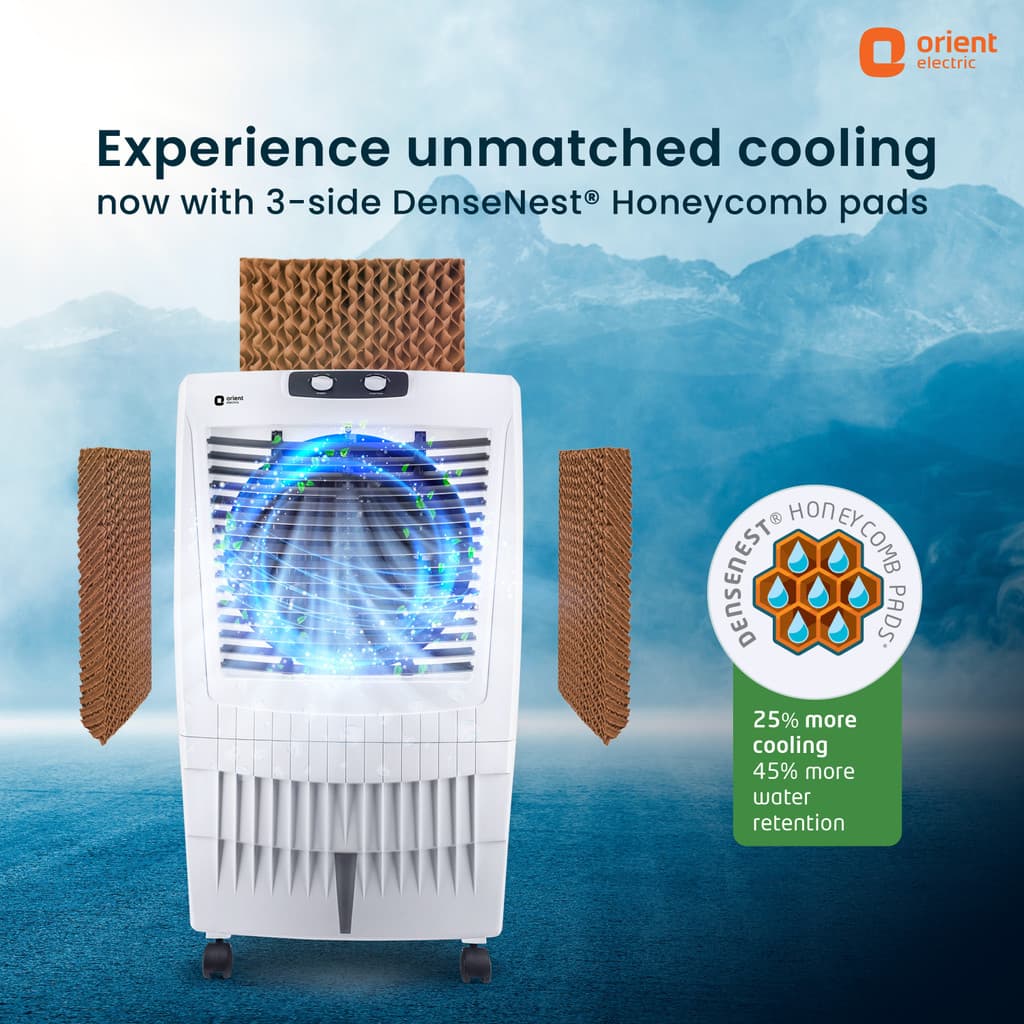 Orient Electric 85 L Desert Air Cooler with Ice Chamber, Aerofan technology,Densenest Honeycomb design