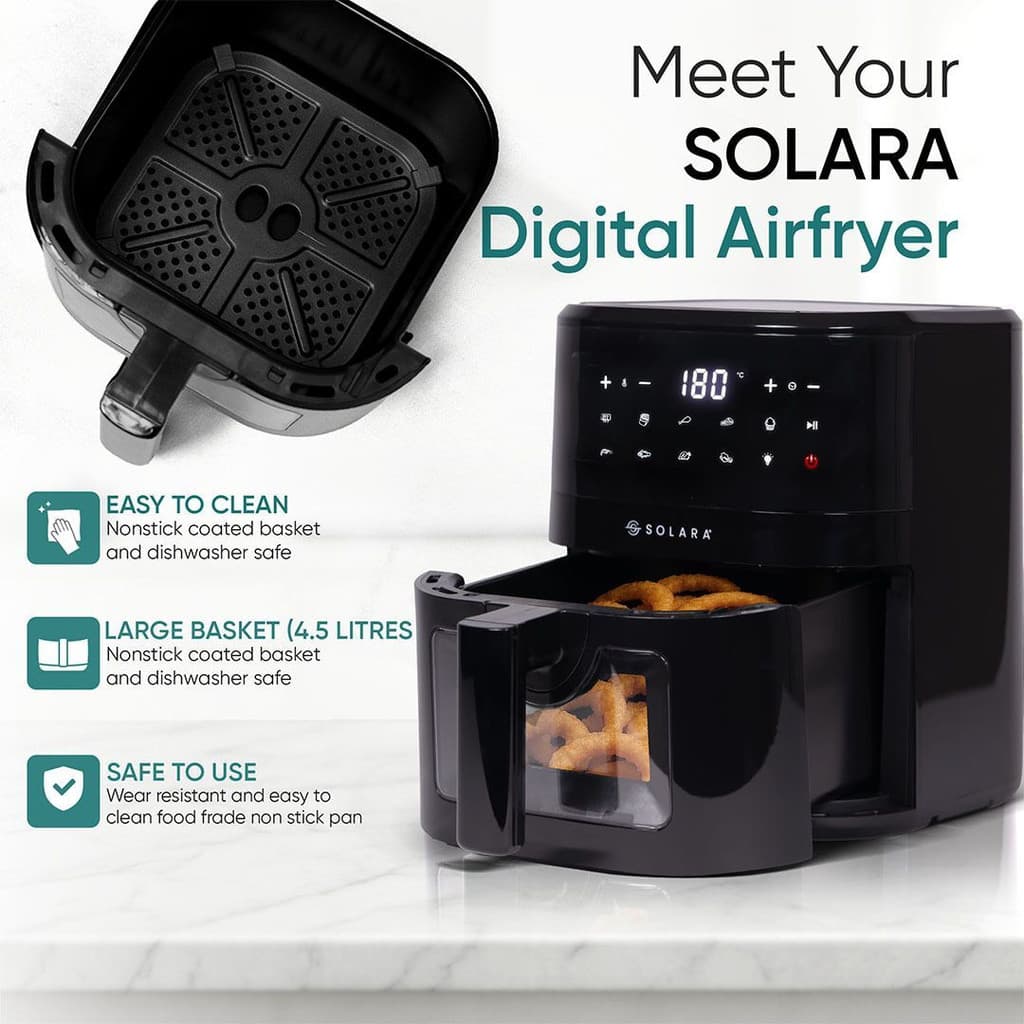 Solara SOL-AF-124 See Through, 10 Preset Menus, 360° High Speed Air Circulation, 1500 Watts, Air Fryer