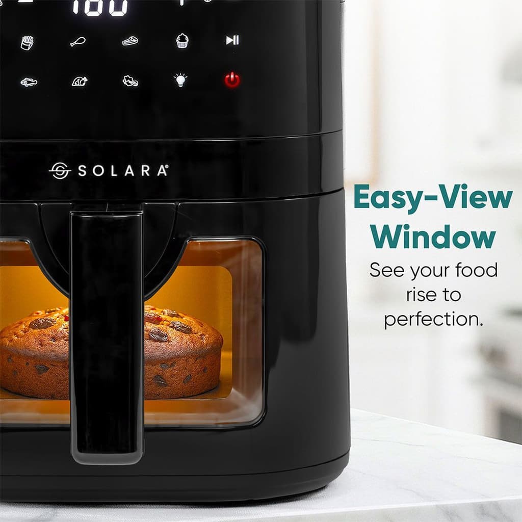 Solara SOL-AF-124 See Through, 10 Preset Menus, 360° High Speed Air Circulation, 1500 Watts, Air Fryer