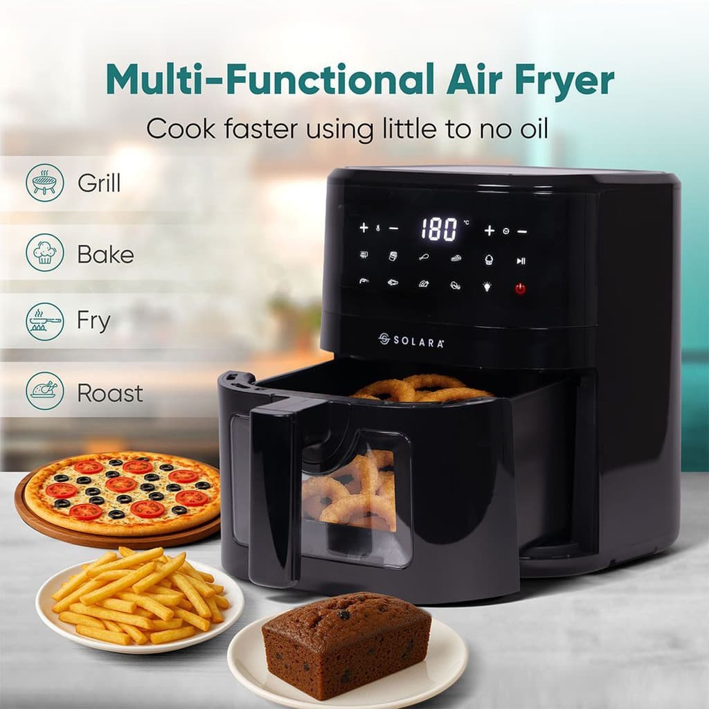 Solara SOL-AF-124 See Through, 10 Preset Menus, 360° High Speed Air Circulation, 1500 Watts, Air Fryer