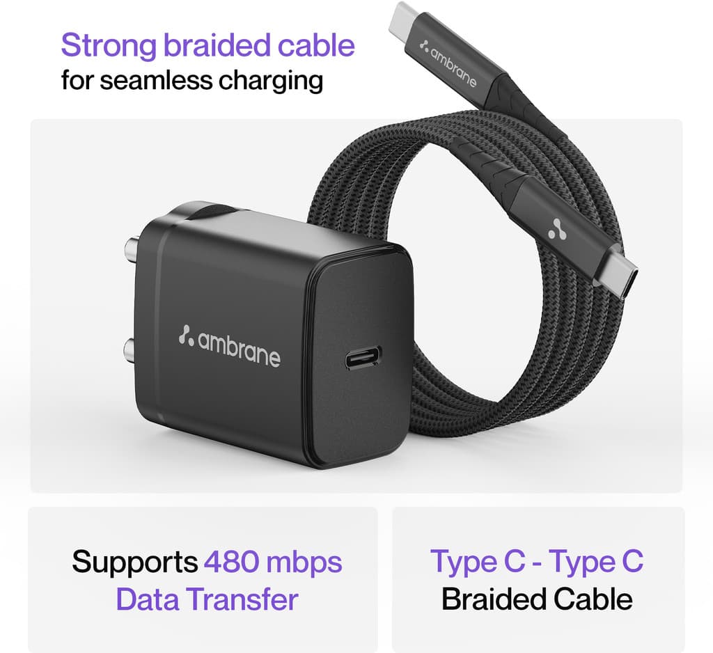 Ambrane 25 W 3 A Wall Charger for Mobile with Detachable Cable