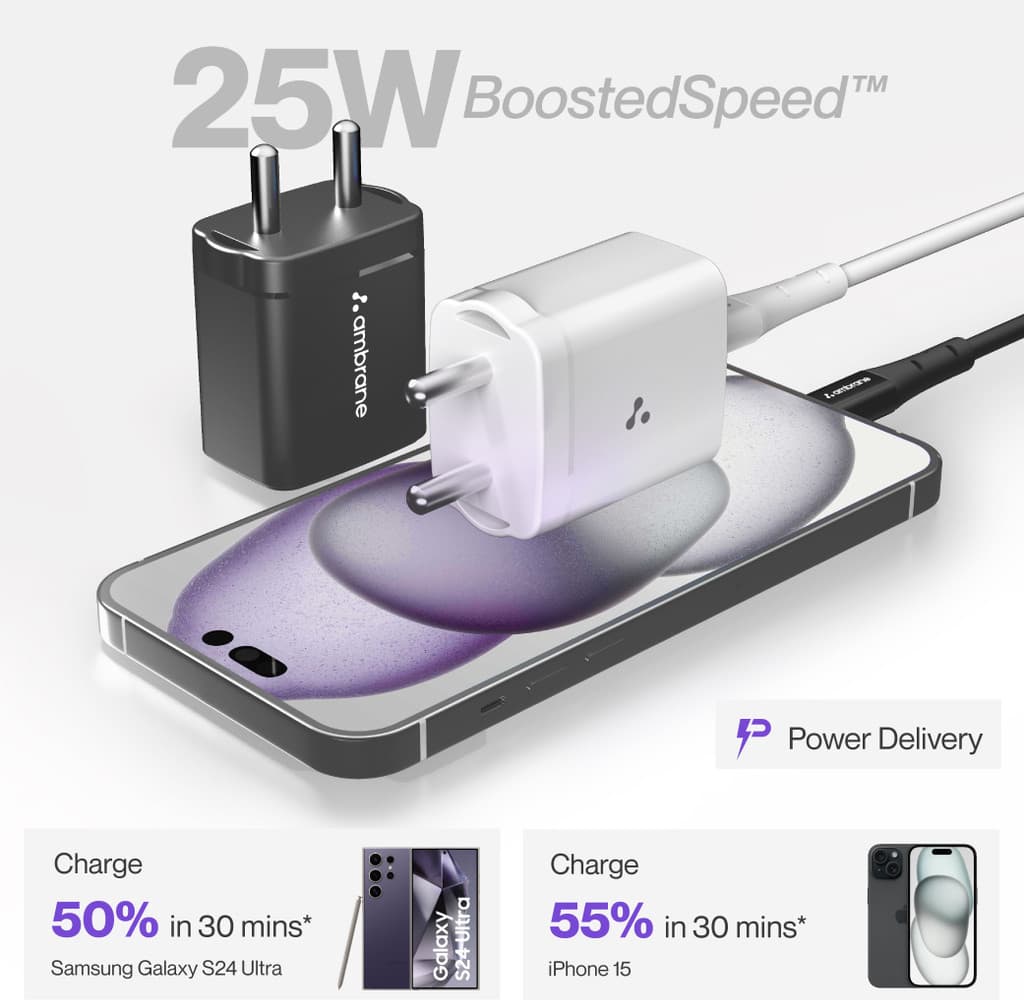 Ambrane 25 W 3 A Wall Charger for Mobile with Detachable Cable