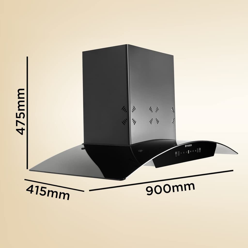 FABER HOOD ORIENT 3D IN HC SC FL BK 90 Auto Clean Curved Glass 90 cm| Touch & Gesture Control| Autoclean| Filterless|Powerful 3 way suction| Low Noise Wall Mounted Black 1400 CMH Chimney
