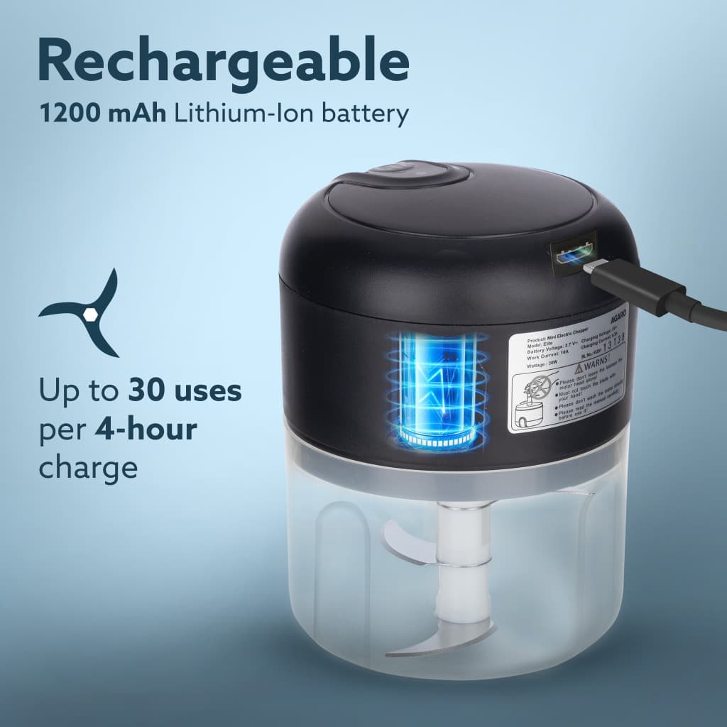 AGARO Elite Rechargeable Mini Electric Chopper, 250 Ml, One Touch Operation Electric Vegetable & Fruit Chopper