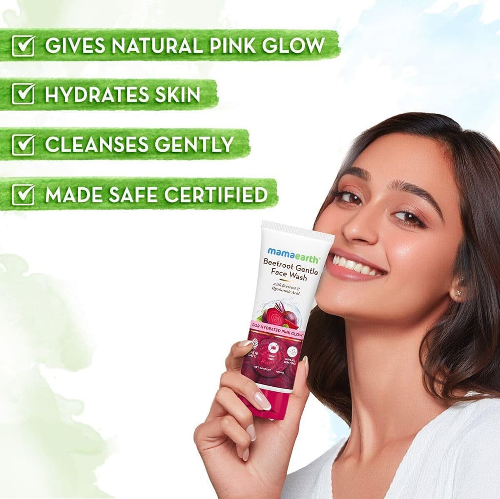 Mamaearth Beetroot Natural Pink Glow Combo | Beetroot Gentle Face Wash (100ml) And Beetroot Hydraful Moisturizer (50ml) | Combo Pack