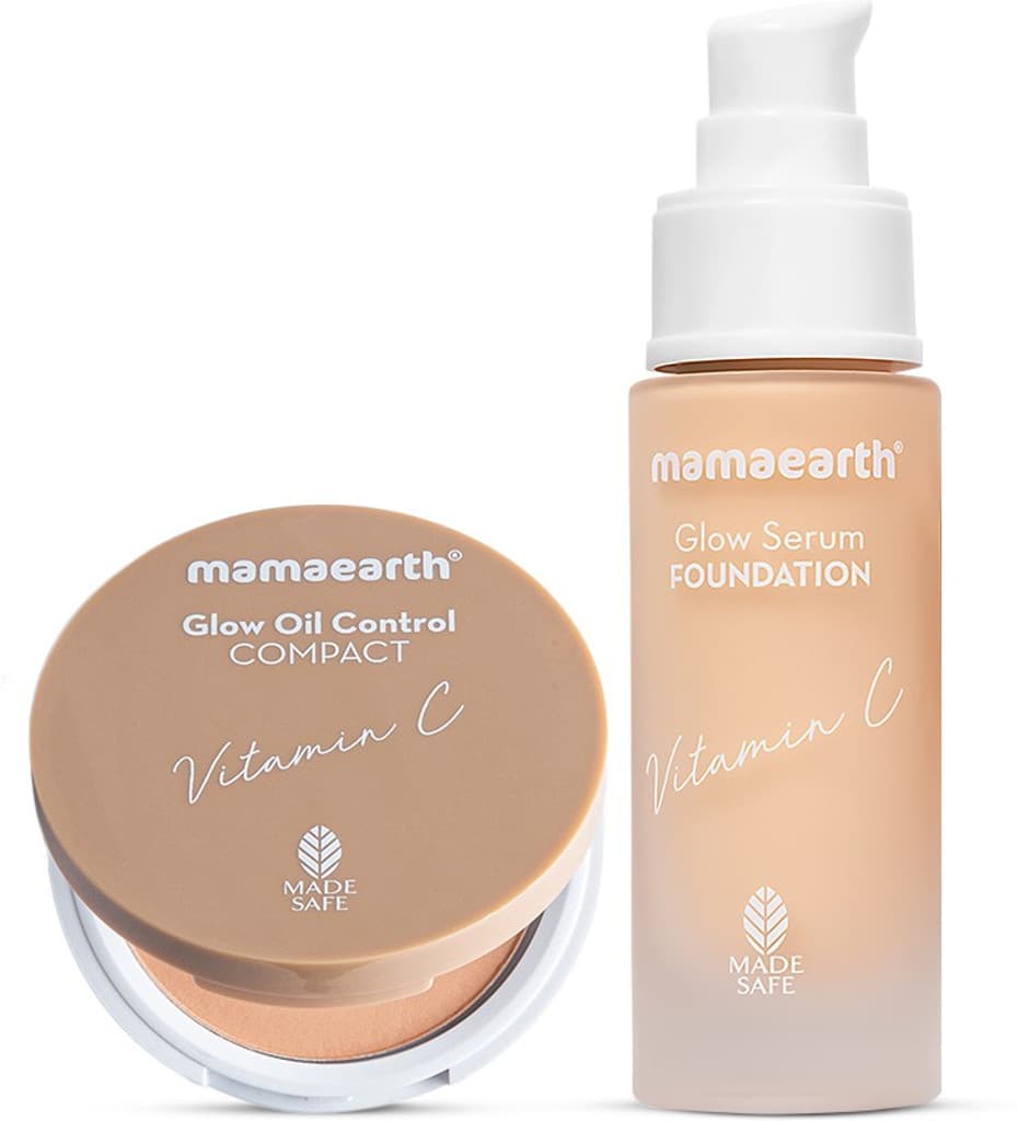 Mamaearth Glow Serum Foundation 30ml + Glow Oil Control Compact SPF 30 for a Flawless Base 9g