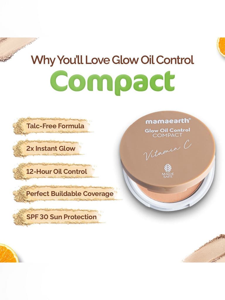 Mamaearth Glow Oil Control Compact SPF 30 with Vitamin C & Turmeric for 2X Instant Glow Compact