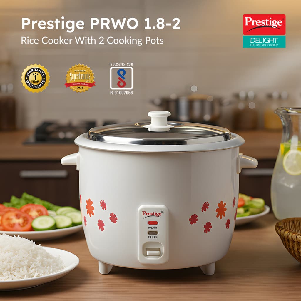 Prestige PRWO 1.8-2 Electric Rice Cooker with Steaming Feature