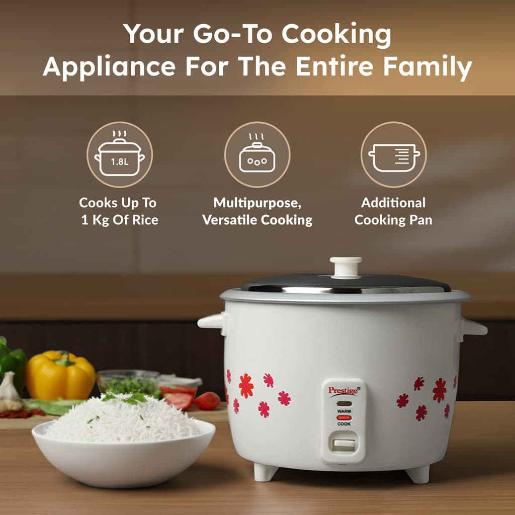Prestige PRWO 1.8-2 Electric Rice Cooker with Steaming Feature