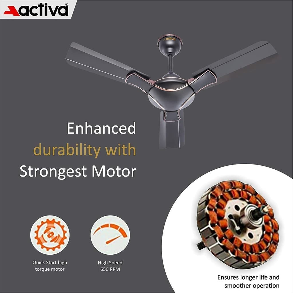 ACTIVA Corolla 36 Inch Smoke Brown 650 RPM with 2 Year Warranty 900 mm Ceiling Fan