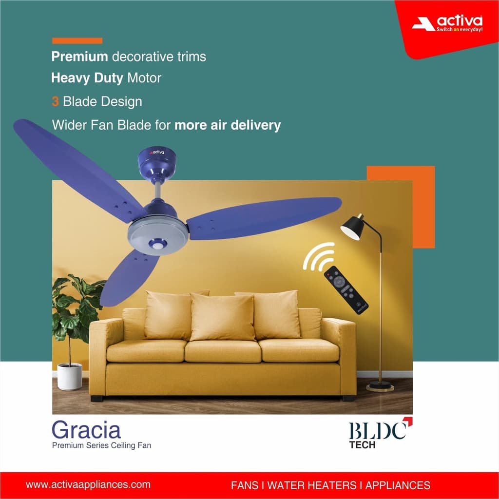 ACTIVA Graica with 5 Year Warranty BLDC Motor with Remote 1200 MM Ceiling Fan