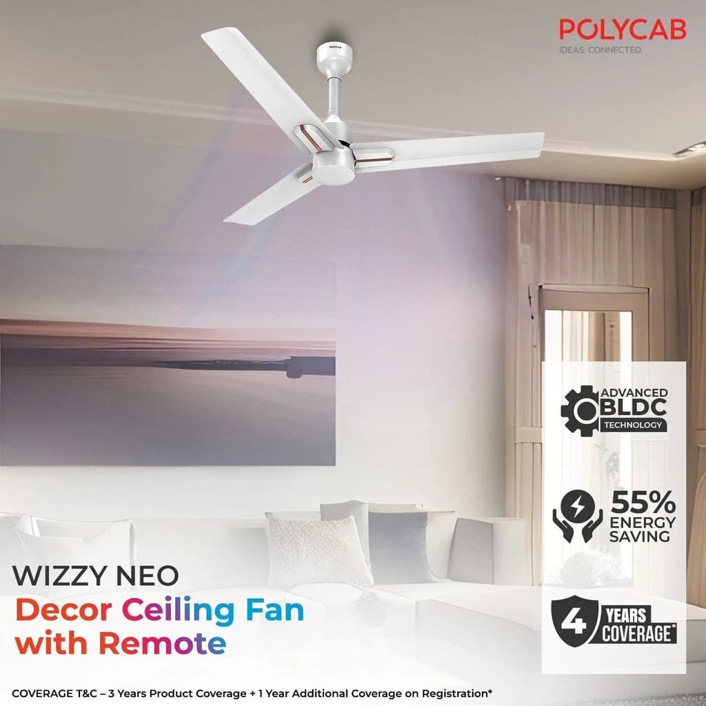 Polycab Wizzy Neo with 4 Year Warranty BLDC Motor with Remote 1200 mm Ceiling Fan