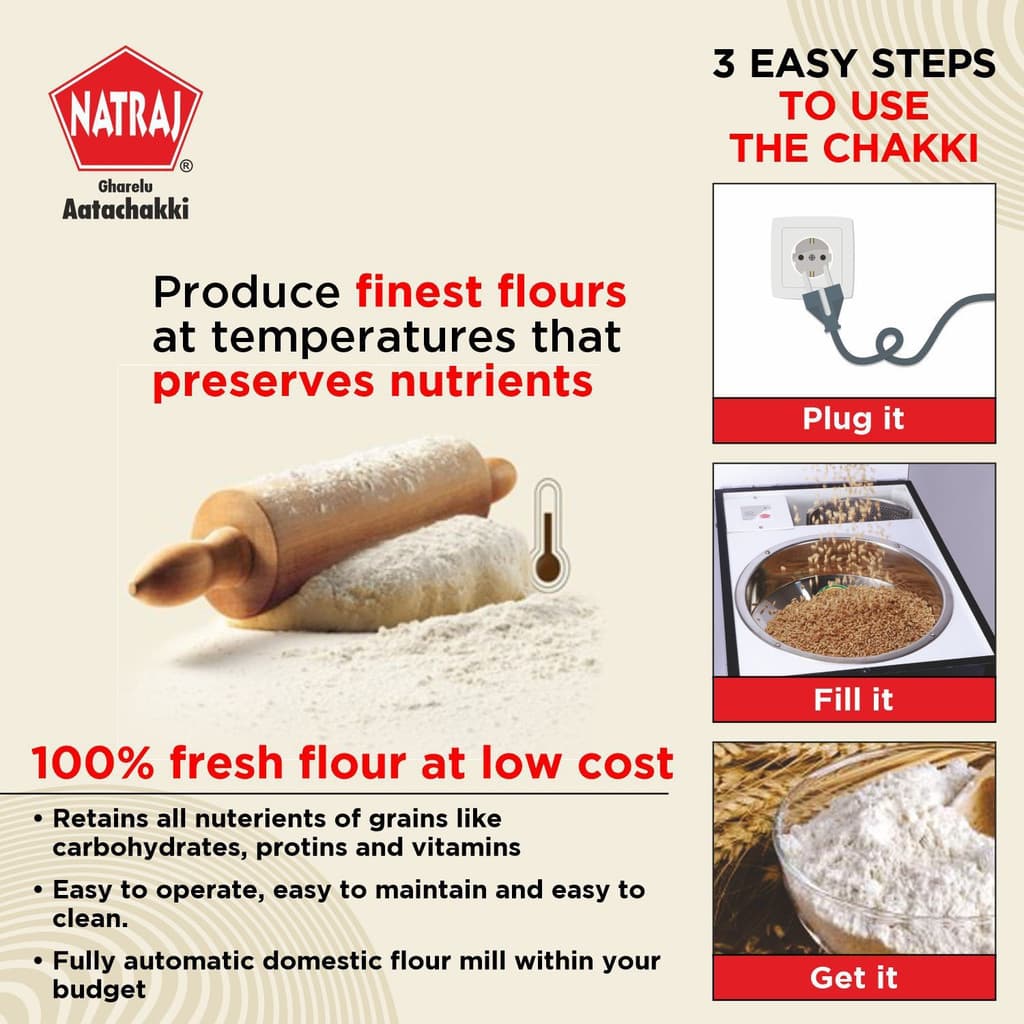 Natraj Aatamaker Viva Atta Chakki Fully Automatic Domestic Ghar Ghanti, Atta Maker Aatamaker Atta Chakki Fully Automatic Domestic Ghar Ghanti, Flourmill (Viva) Flourmill