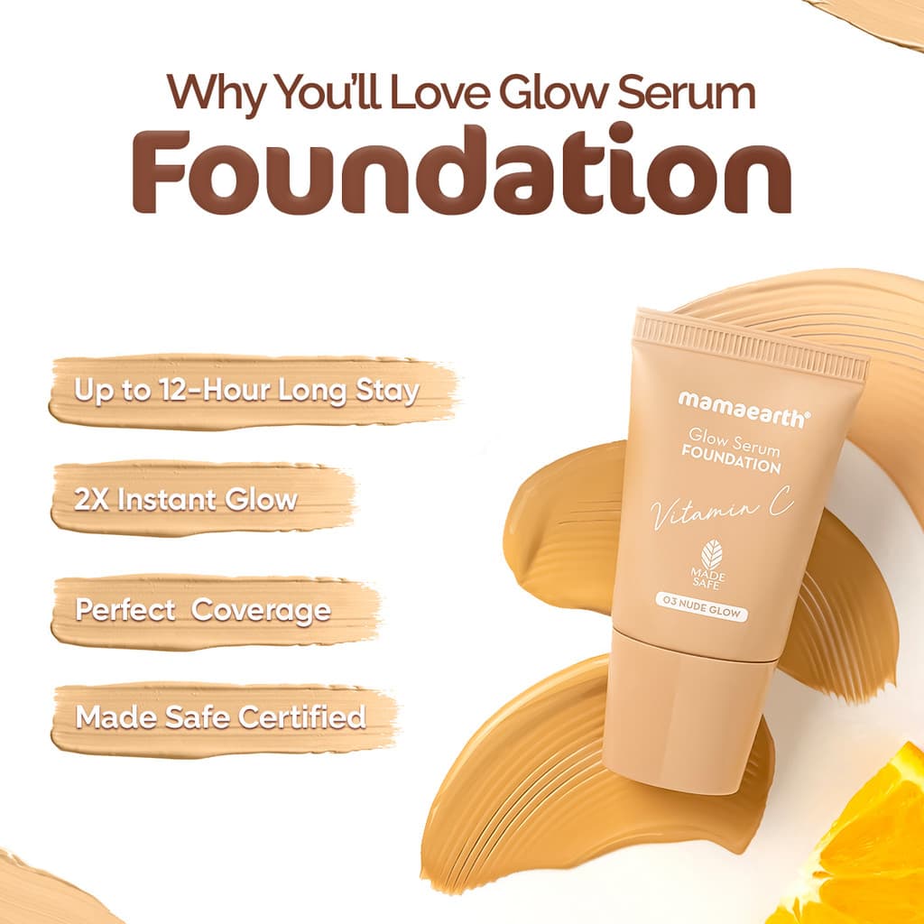 Mamaearth Glow Serum Foundation Mini Tube with Vitamin C & Turmeric for 12-Hour Long Stay Foundation