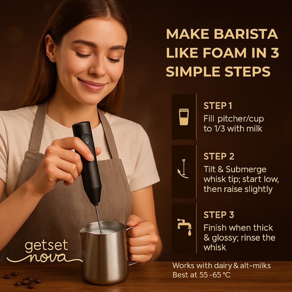 GetSetNova 50 W Black, Coffee Blender, Coffee Frother, Coffee Beater Electric Whisk, Stand Mixer, Hand Blender