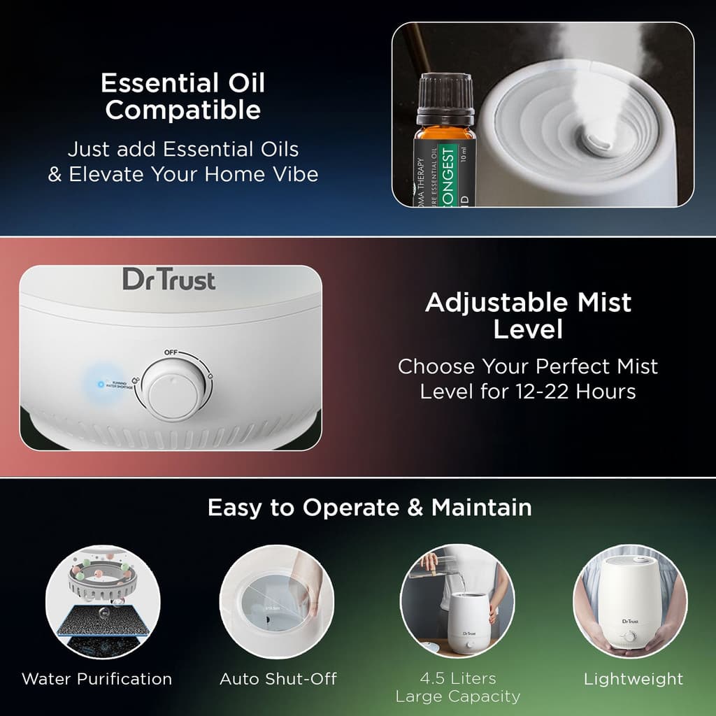 Dr Trust Room (USA) Model 907 Cool Mist Humidifier and Ultrasonic Portable Room Home Office Humidifier