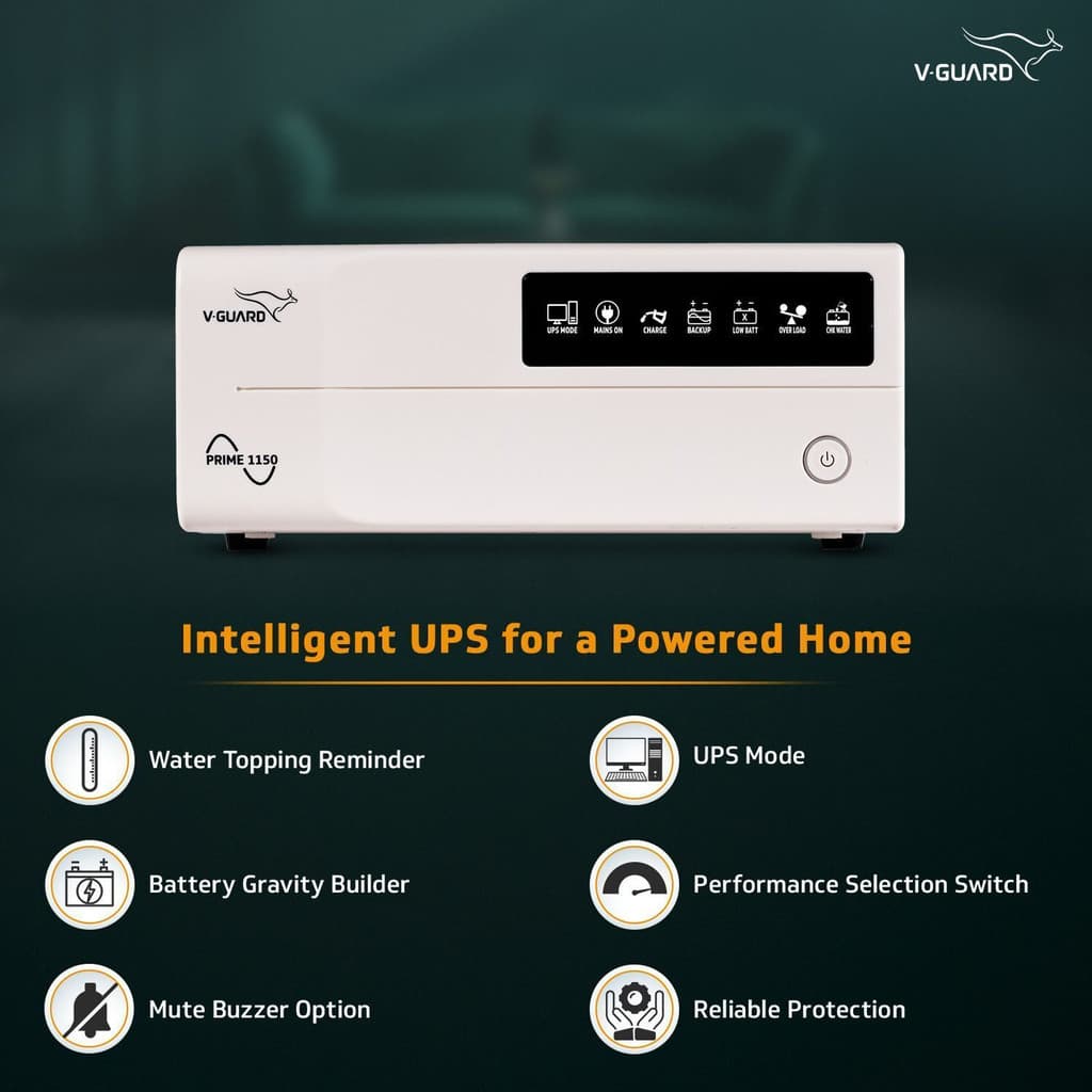 V-Guard 1000 VA Prime 1150 1000VA/800W with 3 Year Warranty Pure Sine Wave Inverter