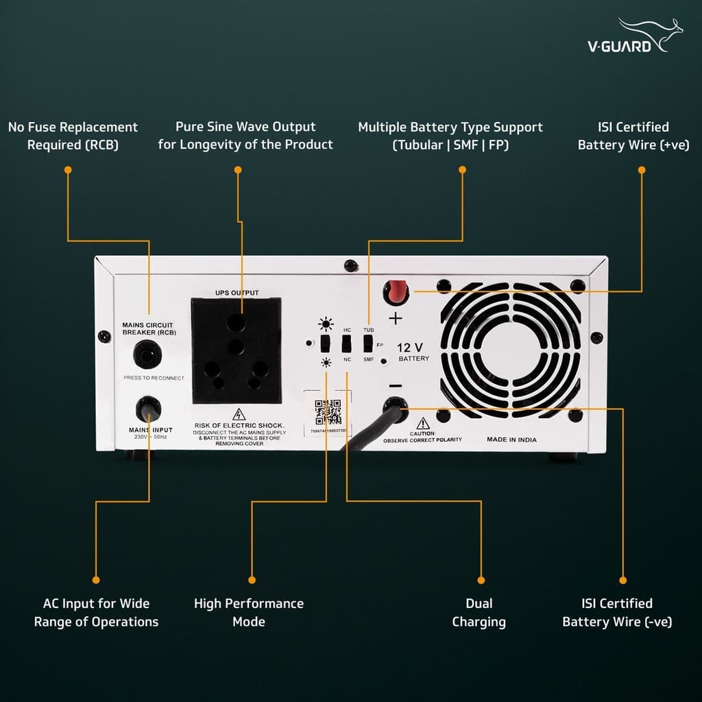 V-Guard 1000 VA Prime 1150 1000VA/800W with 3 Year Warranty Pure Sine Wave Inverter