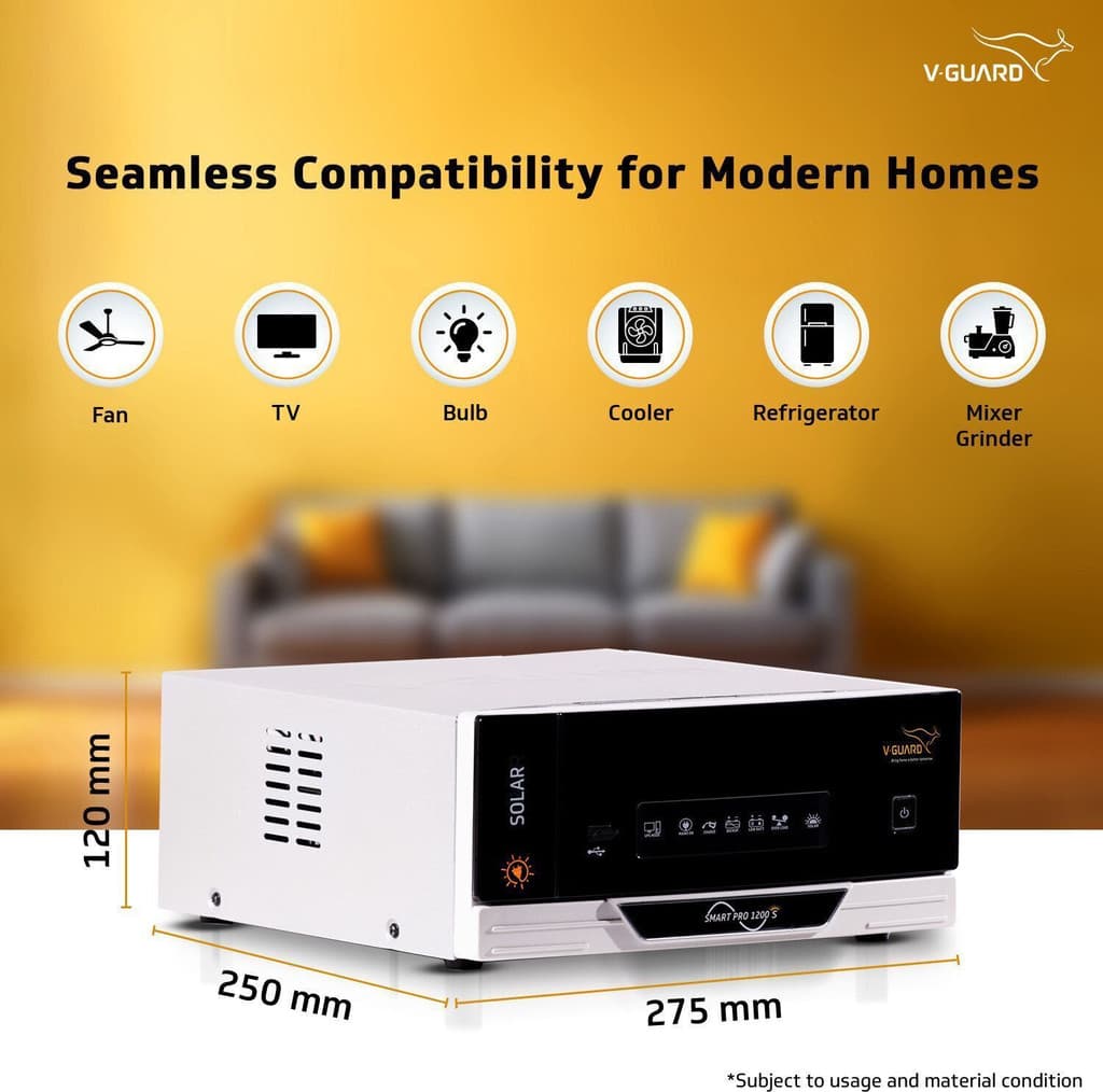 V-Guard 1000 VA Smart Pro 1200s Solar Inverter with Mobile App Control with 3 Year Warranty Solar Compatible Pure Sine Wave Inverter