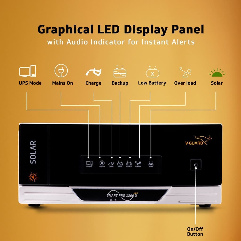 V-Guard 1000 VA Smart Pro 1200s Solar Inverter with Mobile App Control with 3 Year Warranty Solar Compatible Pure Sine Wave Inverter