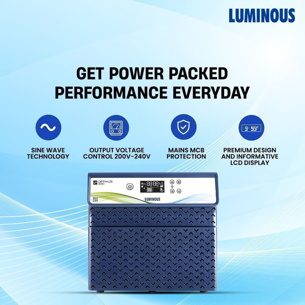 LUMINOUS 2500 VA OPTIMUS 2800+/24V with 36 Months Warranty Pure Sine Wave Inverter